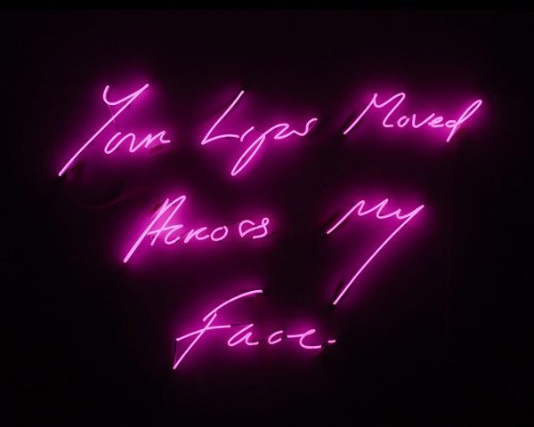 The sculpture is called Your Lips Moved Across My Face by Tracey Emin